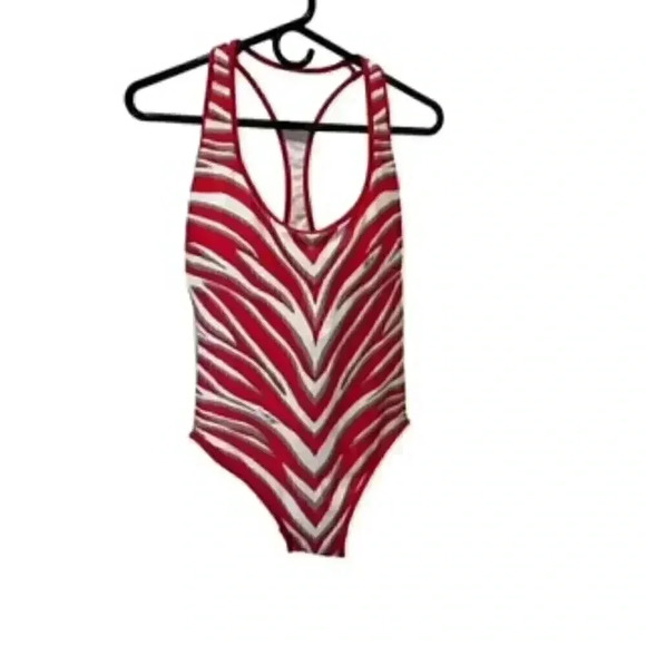 NEW Michael Kors 1 Piece Racerback Red Striped Swimsuit Women’s Sz 10‎ NWT - Picture 4 of 11